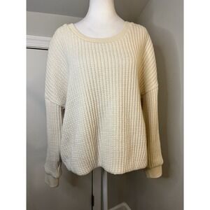 James Perse Women's Waffle Knit Sweatshirt In Natural Cotton Size 3, Large